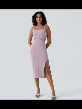 HALARA Lilac Sleeveless Midi Dress with Side Slit